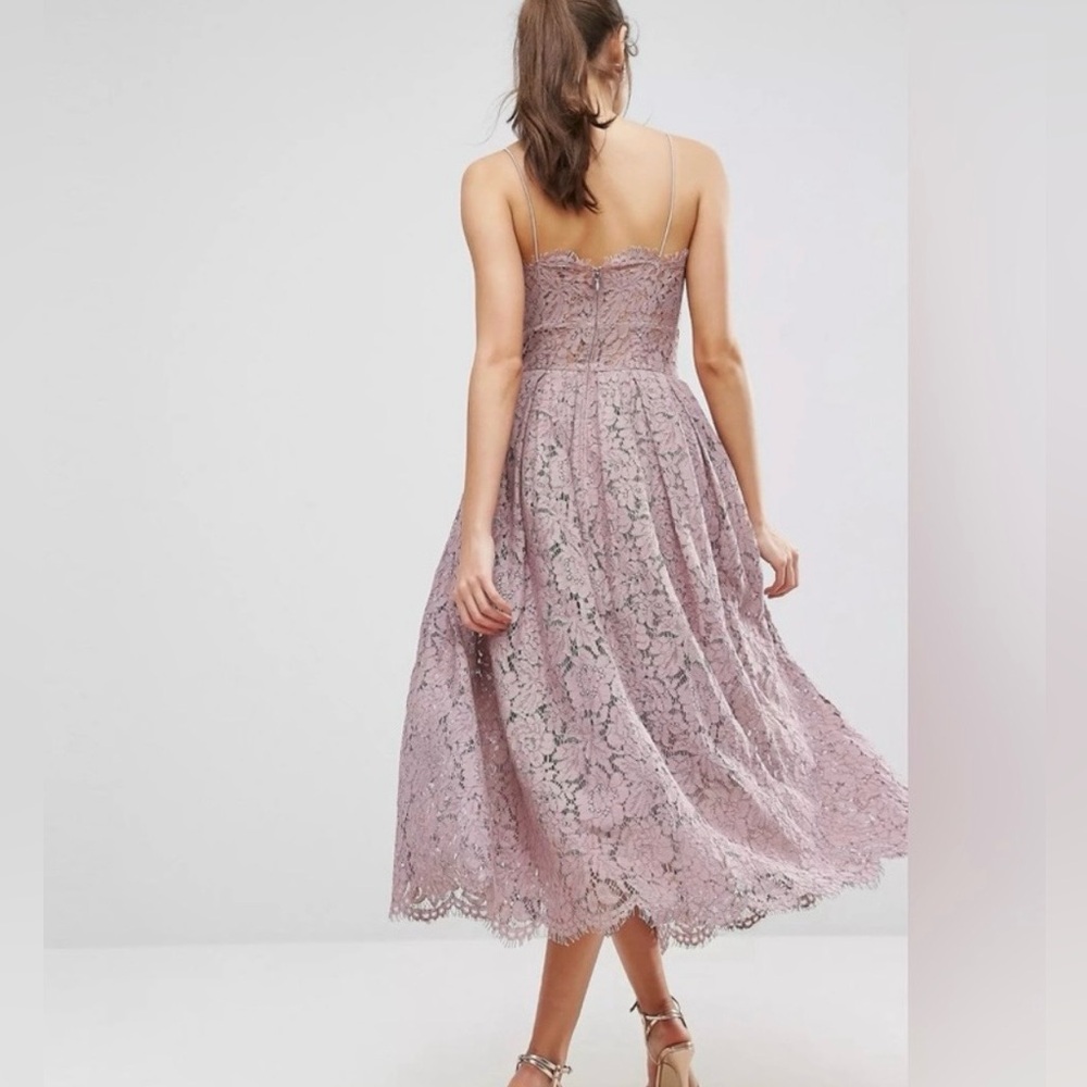 ASOS Lace Spaghetti Strap Midi Dress in Mauve lavender Size 12 - Picture 3 of 12